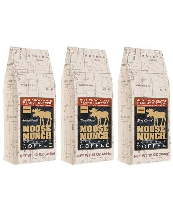 Harry & David Moose Munch Milk Chocolate Peanut Butter Ground Gourmet Coffee 3 Bags 3 Harry & David Moose Munch Milk Chocolate Peanut Butter Ground Gourmet Coffee 3 Bags