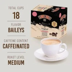 Baileys Bailey's, The Original Irish Cream Flavored Coffee, 4/18 Single Serve Cups -Koffee Express Shop baileys original irish cream flavored coffee single serve cups