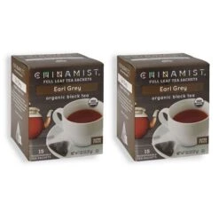 China Mist - Earl Grey Organic Black Full Leaf Tea Sachet, 2 Boxes 15 Count Each