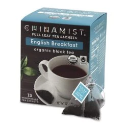 China Mist - English Breakfast Organic Black Full Leaf Tea Sachet, 15 Count Box - Biodegradable And Individually Wrapped -Koffee Express Shop china mist english breakfast organic black full leaf tea sachet 15 cnt 1box