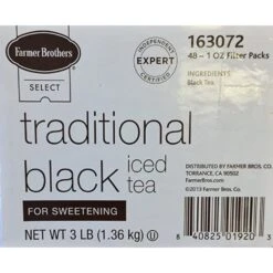 Farmer Brothers Black Iced Tea For Sweetening, 1 Box - 48/1 Oz 6 Farmer Brothers Black Iced Tea For Sweetening, 1 Box - 48/1 Oz -Koffee Express Shop fbtradblack 1