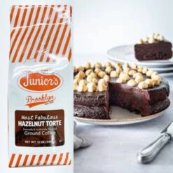Junior's Most Fabulous Hazelnut Torte Ground Coffee, 12 Oz Bag -Koffee Express Shop juniorshazelnutmain