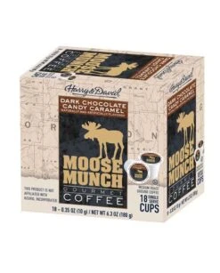 Moose Munch Single Serve Coffee By Harry & David, Dark Chocolate Candy Caramel, 4/18 Count -Koffee Express Shop moose munch single serve coffee by harry and david dark chocolate candy caramel 1