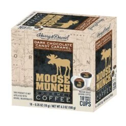 Moose Munch Northwest, Dark Chocolate Caramel, Milk Chocolate Caramel, MapleVanilla 4/18 Ct -Koffee Express Shop moosemunchdarkchococaramel 2
