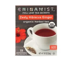 China Mist - Zesty Hibiscus Ginger Organic Black Full Leaf Tea Sachet, 6 Boxes 15 Count Each -Koffee Express Shop zestyhibiscusginger teasachet packet 1 1 1