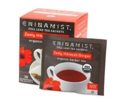 China Mist - Zesty Hibiscus Ginger Organic Black Full Leaf Tea Sachet, 4 Boxes 15 Count Each -Koffee Express Shop zestyhibiscusginger teasachets box 730x616 1 1